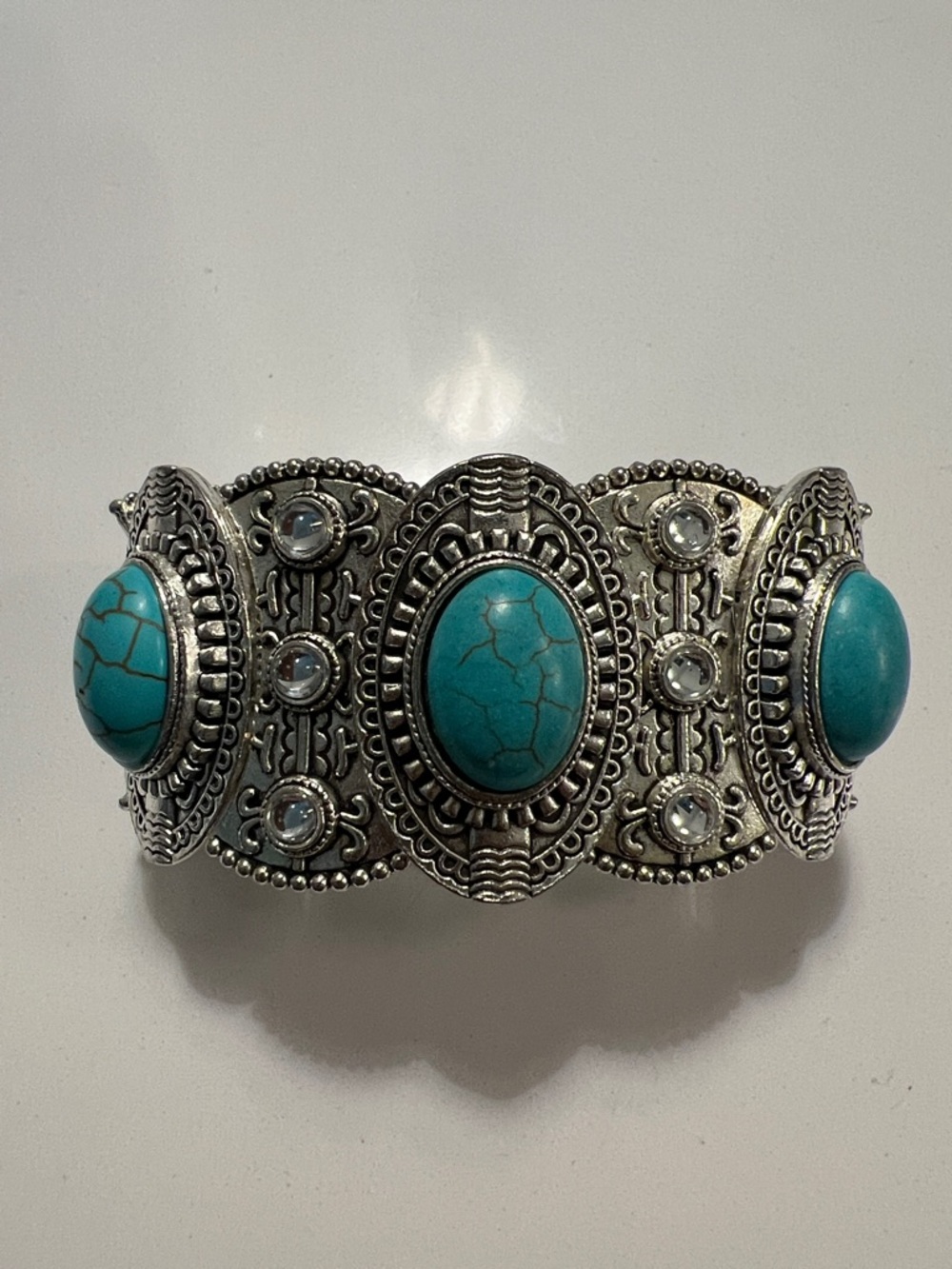 Silver-Tone Turquoise Cabochon Cuff Bracelet - Women's Jewelry